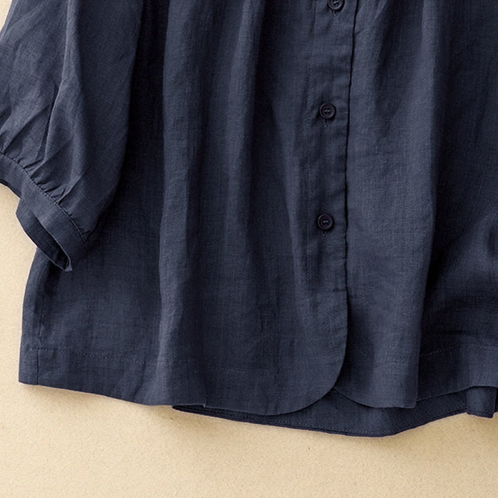 Buddha Stones Plain Button Crew Neck Design Women's  blend Three Quarter Sleeve Shirt - image 2