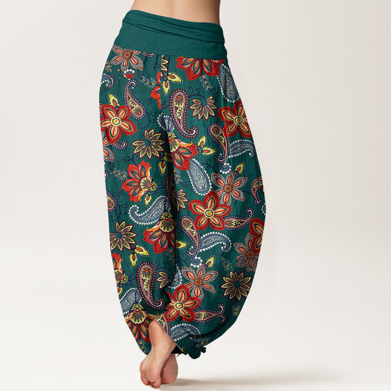 Buddha Stones Women's Elastic Waist Paisley Floral Pattern Pure Cotton Harem Pants - image 1