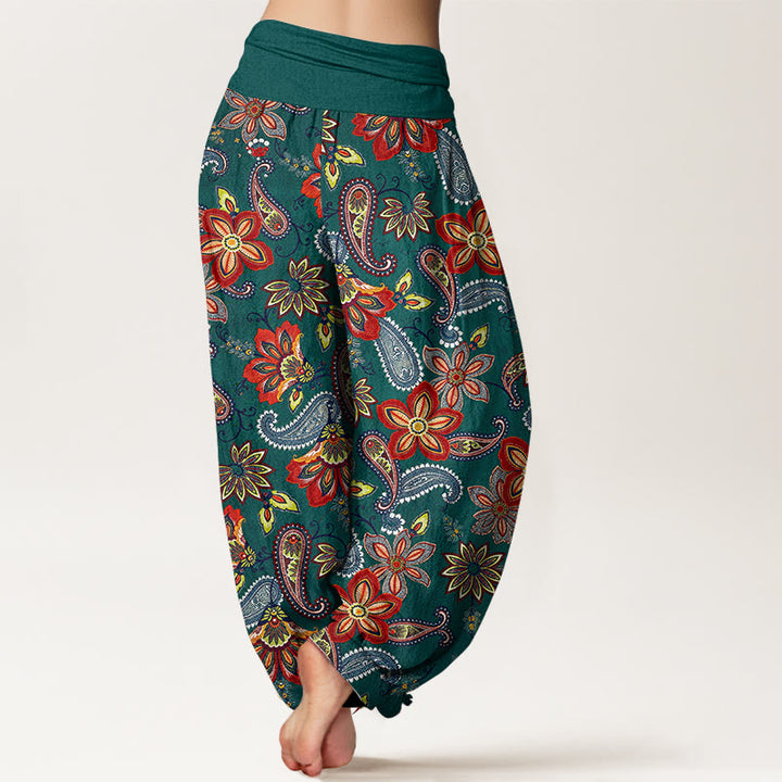 Buddha Stones Women's Elastic Waist Paisley Floral Pattern Pure Cotton Harem Pants - image 1