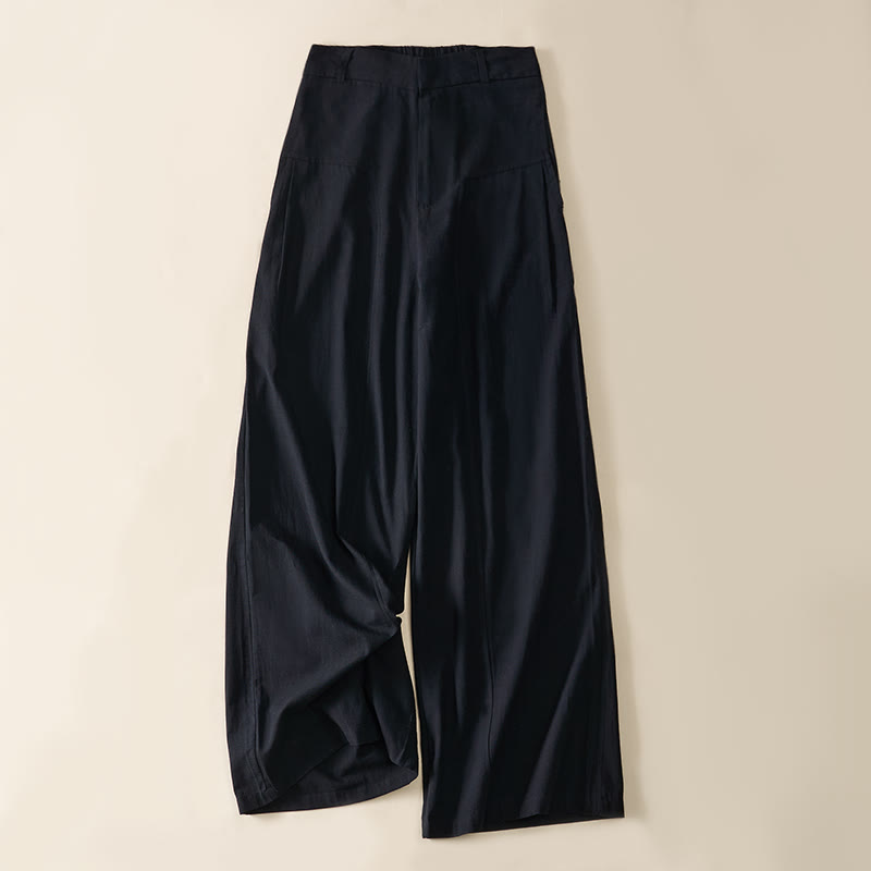 Buddha Stones Simple Zipper Design Cotton Women's Wide Leg Pants With Pockets - Black - US8-10，UK/AU12-14，EU40-42 (2XL) - image 9