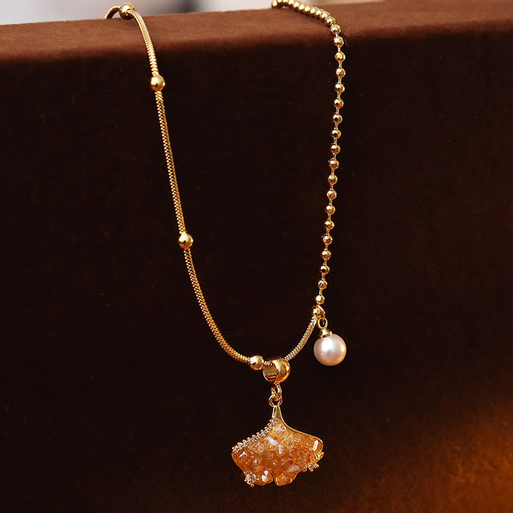 Buddha Stones Champagne Citrine Copper Pearl Properity Protection Necklace Pendant - image 4