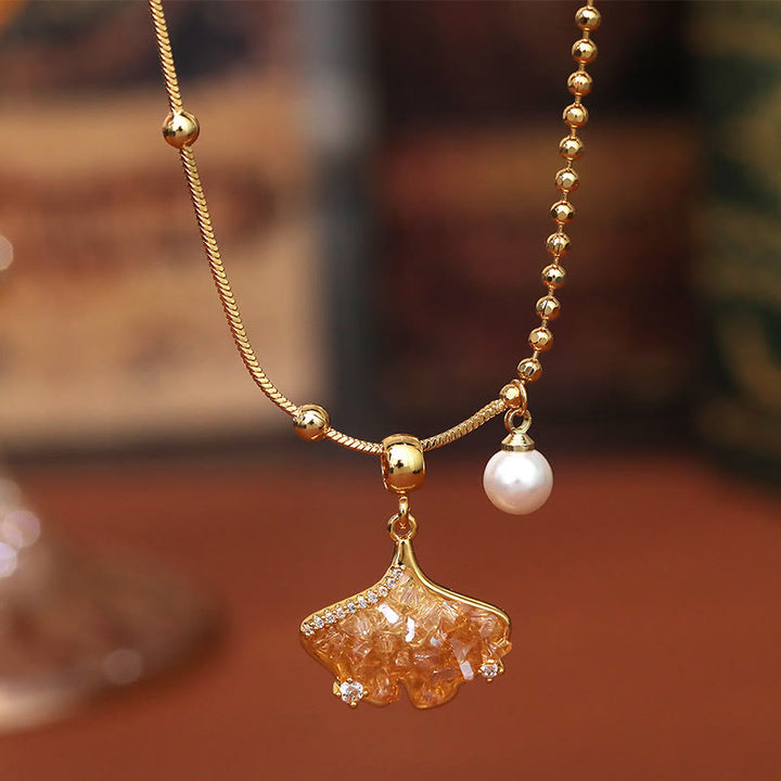 Buddha Stones Champagne Citrine Copper Pearl Properity Protection Necklace Pendant - image 2