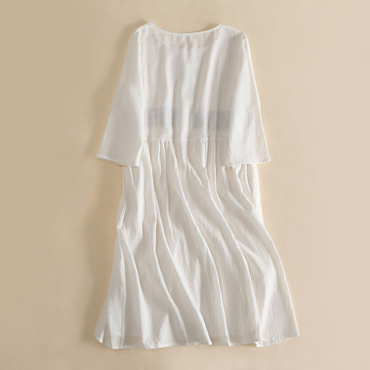 Buddha Stones Embroidery Geometry Half Sleeve Women's Midi Dress With Pockets - image 2