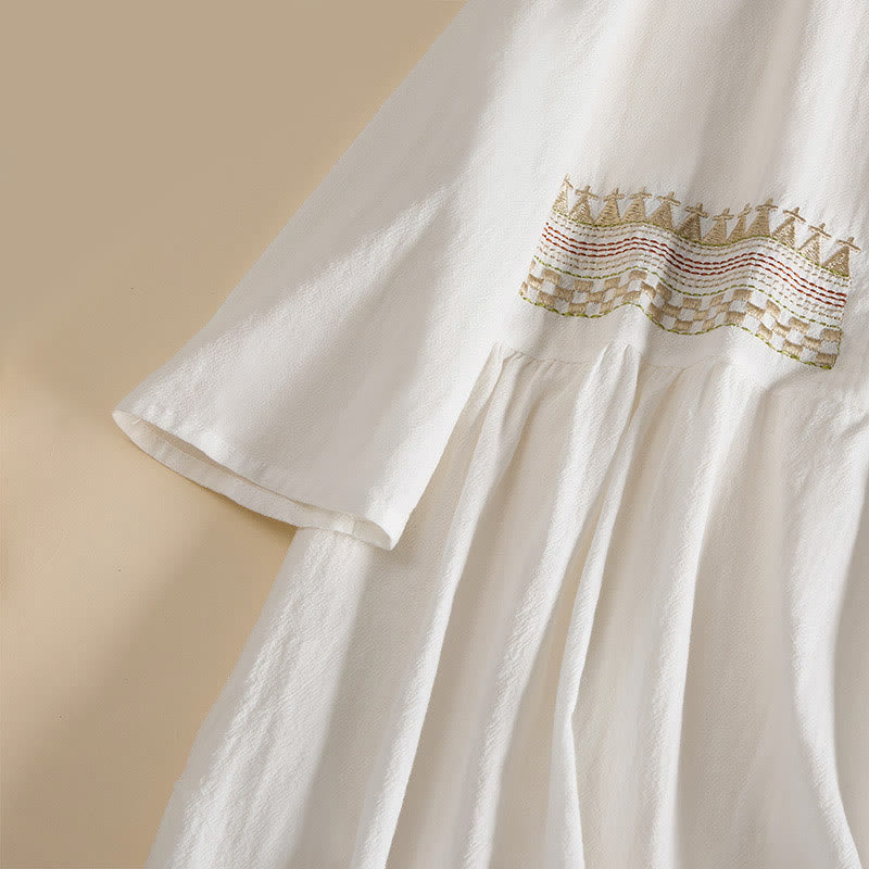 Buddha Stones Embroidery Geometry Half Sleeve Women's Midi Dress With Pockets - image 5