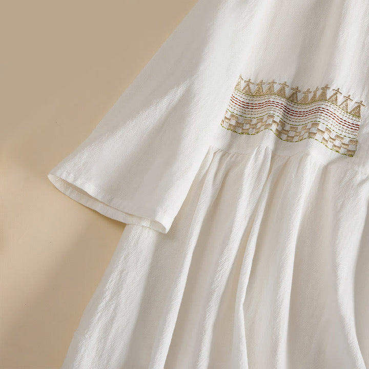 Buddha Stones Embroidery Geometry Half Sleeve Women's Midi Dress With Pockets - image 5