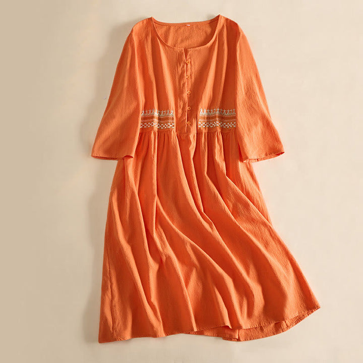Buddha Stones Embroidery Geometry Half Sleeve Women's Midi Dress With Pockets - Orange - US14，UK/AU18，EU46 (4XL) - image 8