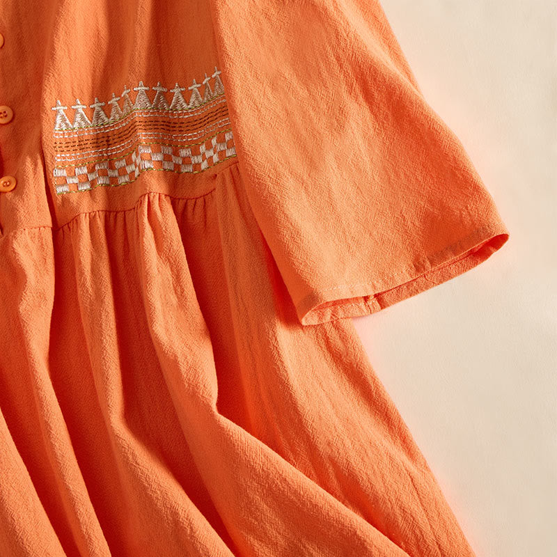 Buddha Stones Embroidery Geometry Half Sleeve Women's Midi Dress With Pockets - image 14