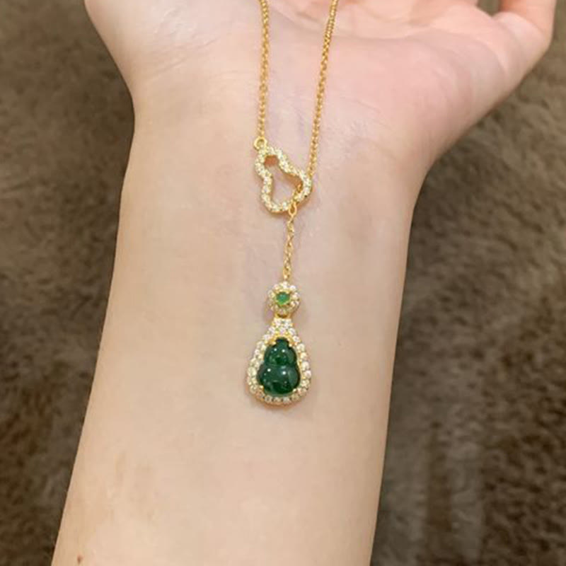Buddha Stones Colorful Gourd Hollow Design Copper Balance Necklace Pendant - Green Gourd - image 1