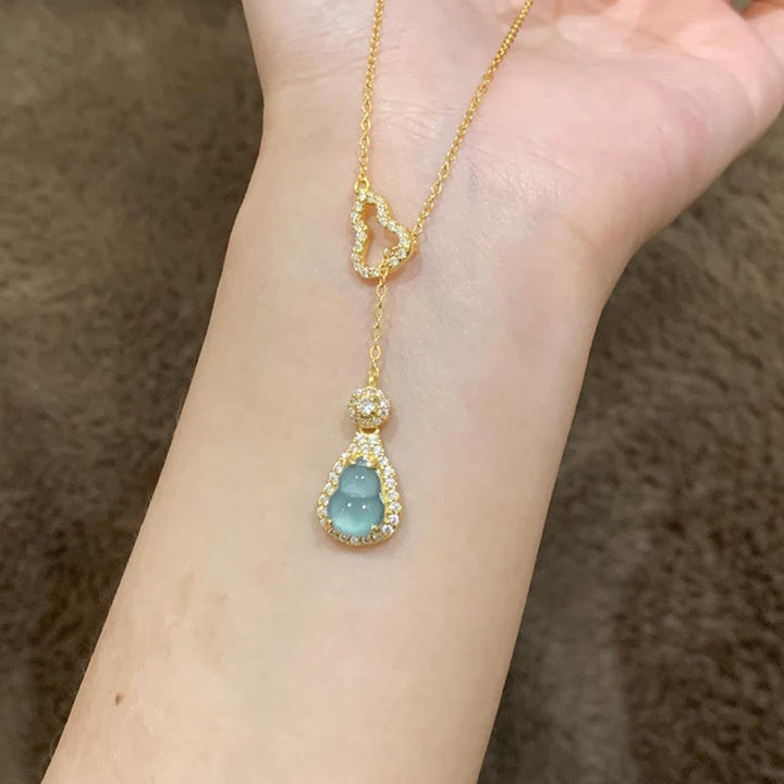 Buddha Stones Colorful Gourd Hollow Design Copper Balance Necklace Pendant - Blue Gourd - image 5