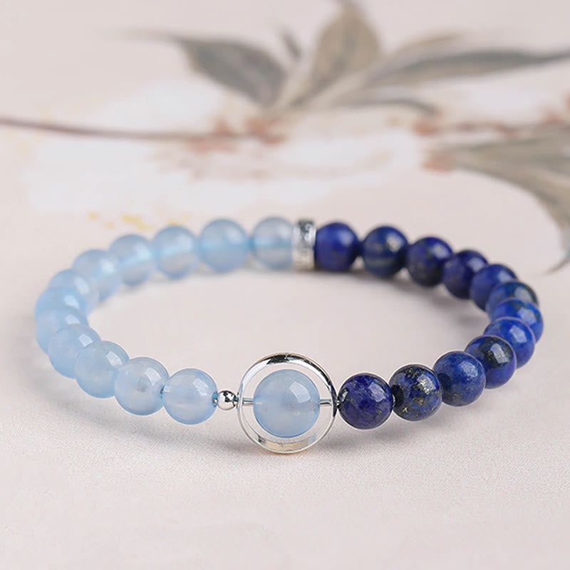Buddha Stones Natural Aquamarine Lapis Lazuli Healing Bracelet - Single Wrap Bracelet(Wrist Circumference: 14-15cm) - image 0
