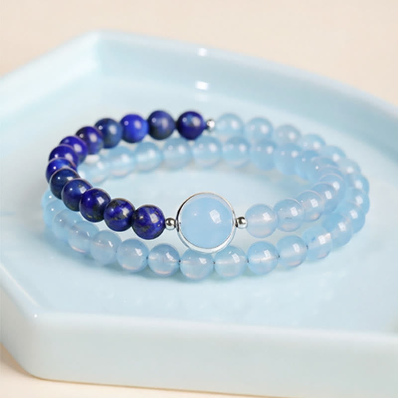 Buddha Stones Natural Aquamarine Lapis Lazuli Healing Bracelet - image 2