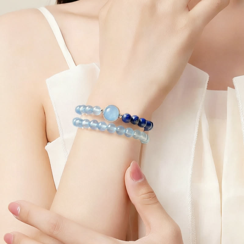 Buddha Stones Natural Aquamarine Lapis Lazuli Healing Bracelet - image 4