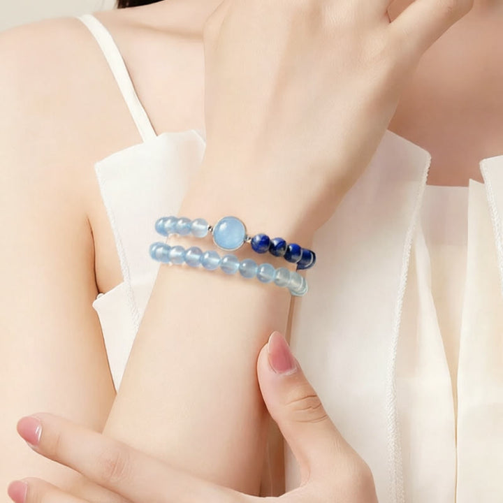 Buddha Stones Natural Aquamarine Lapis Lazuli Healing Bracelet - image 4