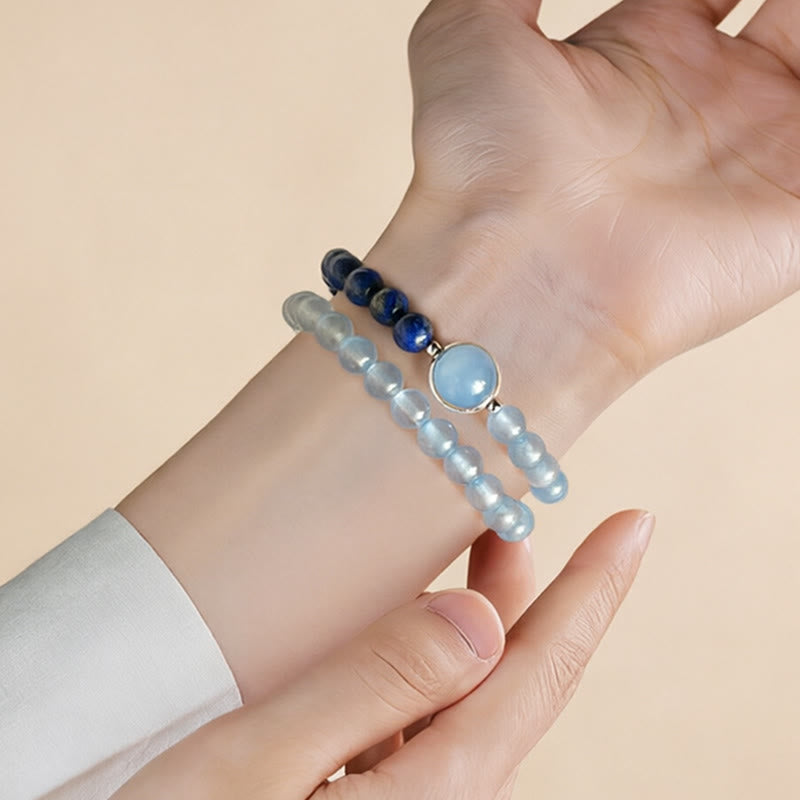 Buddha Stones Natural Aquamarine Lapis Lazuli Healing Bracelet - image 3