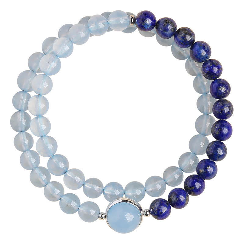Buddha Stones Natural Aquamarine Lapis Lazuli Healing Bracelet - image 8