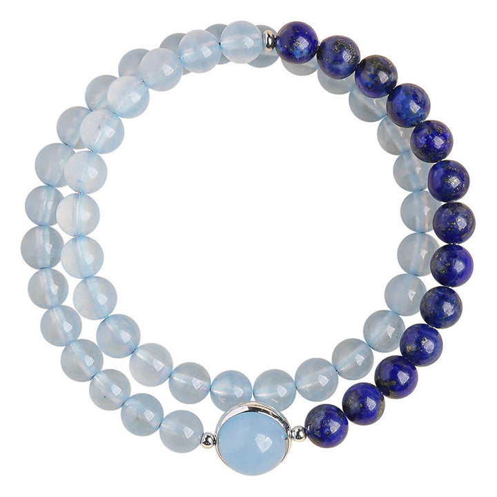 Buddha Stones Natural Aquamarine Lapis Lazuli Healing Bracelet - image 8
