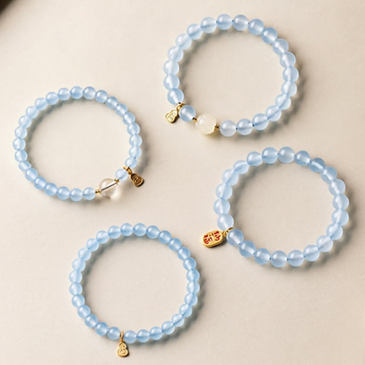 Buddha Stones Natural Aquamarine Fu Character Lucky Fortune Healing Bracelet - image 9