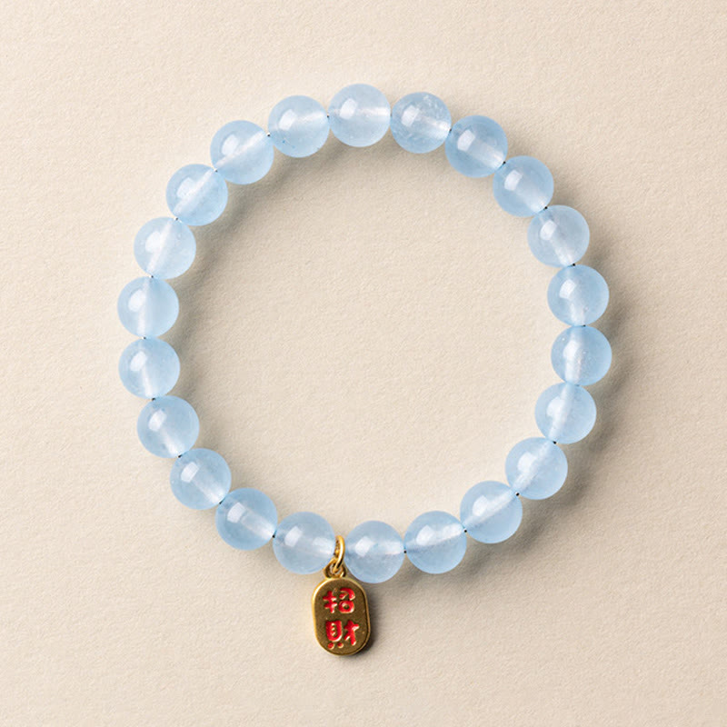 Buddha Stones Natural Aquamarine Fu Character Lucky Fortune Healing Bracelet - 8mm Aquamarine Lucky fortune(Wrist Circumference: 14-15cm) - image 6