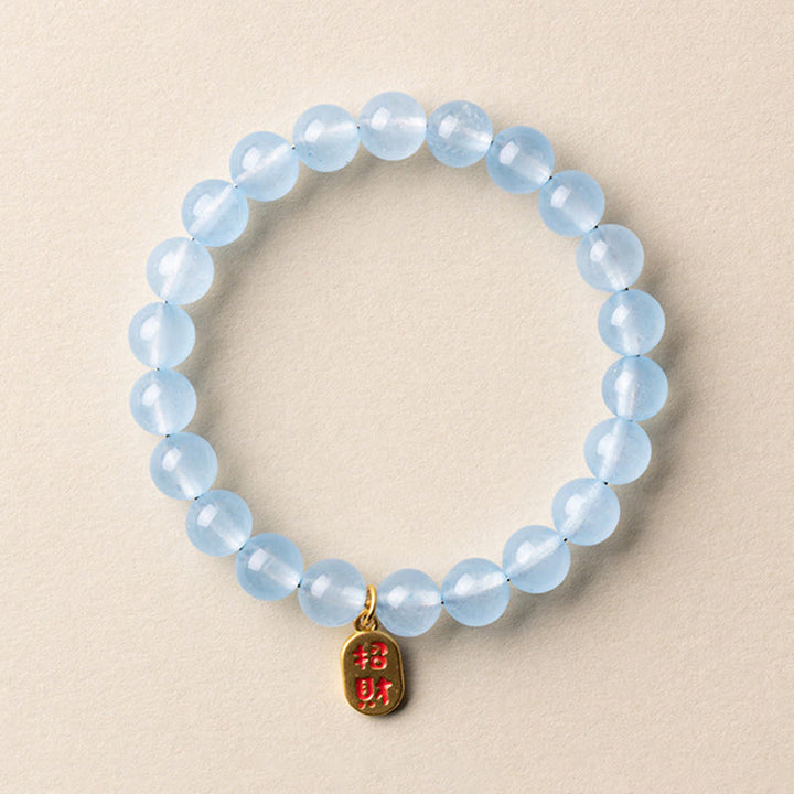 Buddha Stones Natural Aquamarine Fu Character Lucky Fortune Healing Bracelet - 8mm Aquamarine Lucky fortune(Wrist Circumference: 14-15cm) - image 6