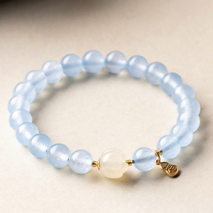 Buddha Stones Natural Aquamarine Fu Character Lucky Fortune Healing Bracelet - 8mm Aquamarine Morganite(Wrist Circumference: 14-15cm) - image 0