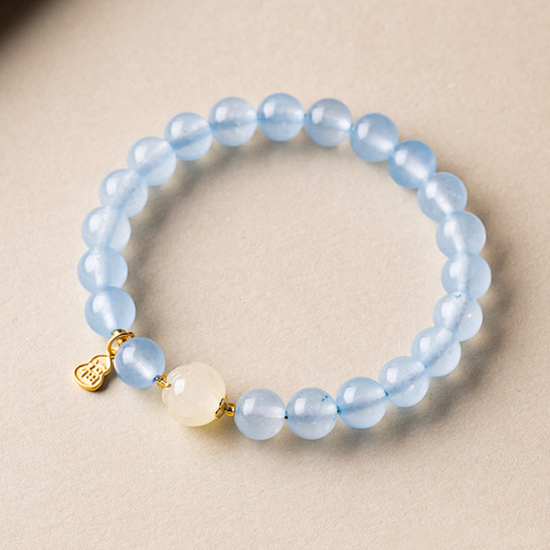 Buddha Stones Natural Aquamarine Fu Character Lucky Fortune Healing Bracelet - image 3