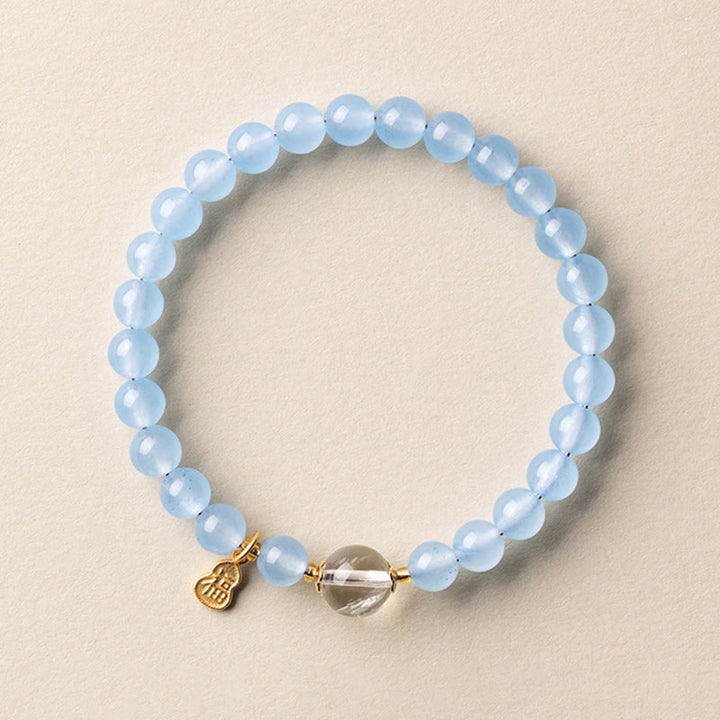 Buddha Stones Natural Aquamarine Fu Character Lucky Fortune Healing Bracelet - 6mm Aquamarine White Crystal(Wrist Circumference: 14-15cm) - image 7