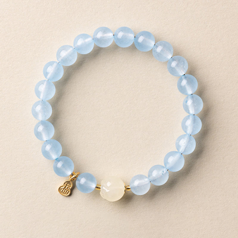 Buddha Stones Natural Aquamarine Fu Character Lucky Fortune Healing Bracelet - image 1