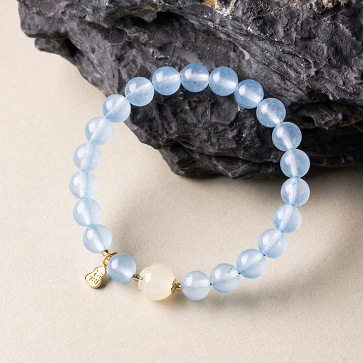 Buddha Stones Natural Aquamarine Fu Character Lucky Fortune Healing Bracelet - image 2