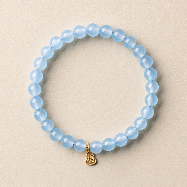 Buddha Stones Natural Aquamarine Fu Character Lucky Fortune Healing Bracelet - 6mm Aquamarine Fu Character(Wrist Circumference: 14-15cm) - image 8