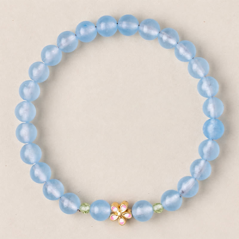 Buddha Stones Natural Aquamarine Gold-Plated Copper Flower Healing Bracelet - image 4