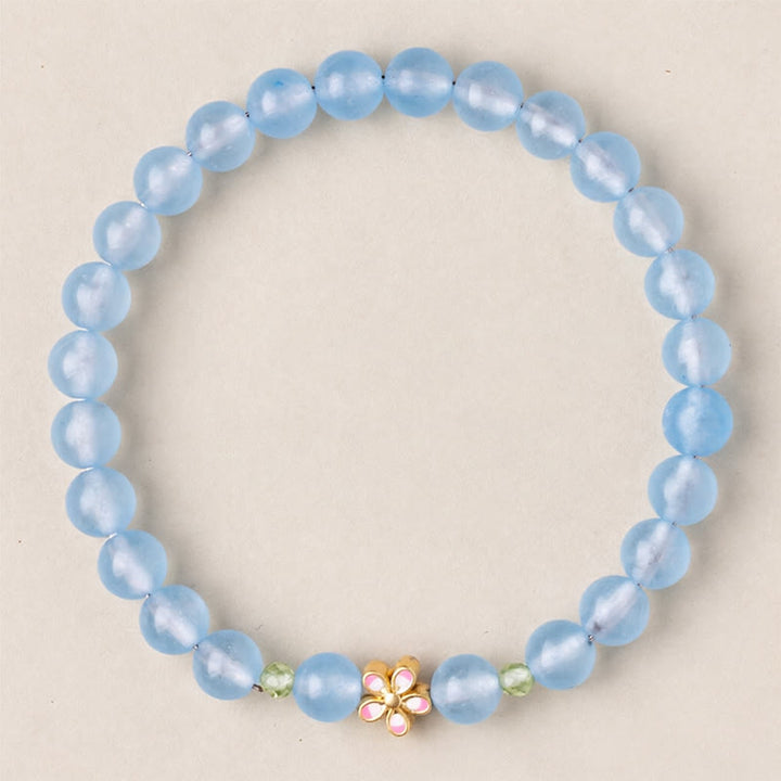 Buddha Stones Natural Aquamarine Gold-Plated Copper Flower Healing Bracelet - image 4