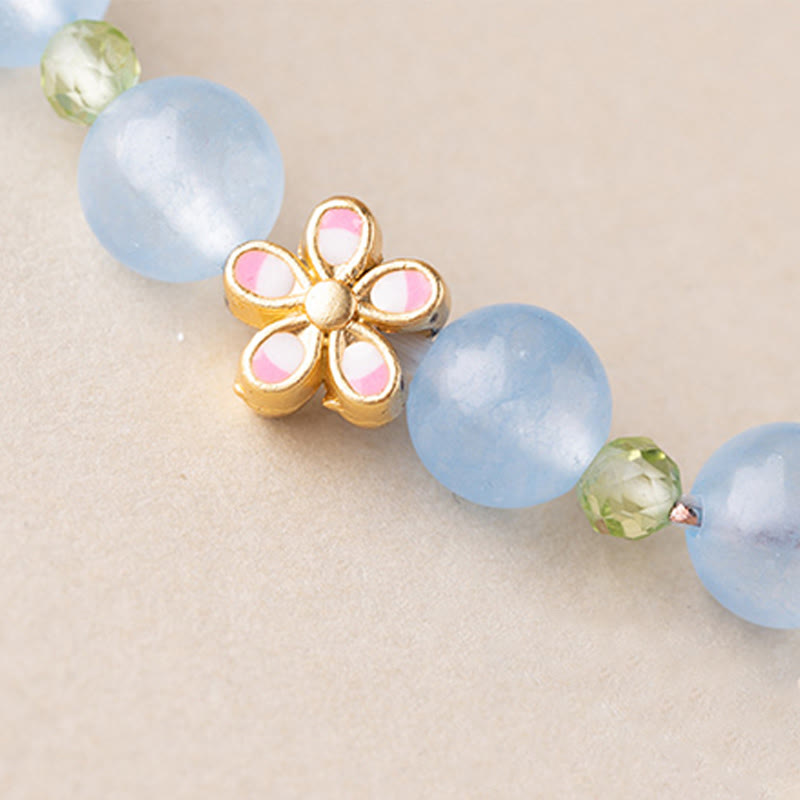 Buddha Stones Natural Aquamarine Gold-Plated Copper Flower Healing Bracelet - image 6