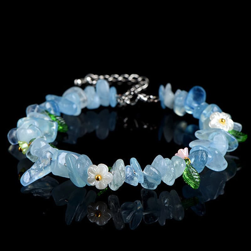 Buddha Stones Natural Aquamarine Peridot Strawberry Quartz Various Crystals Serenity Bracelet - Aquamarine Green Leaf(Wrist Circumference: 15-20cm) - image 0