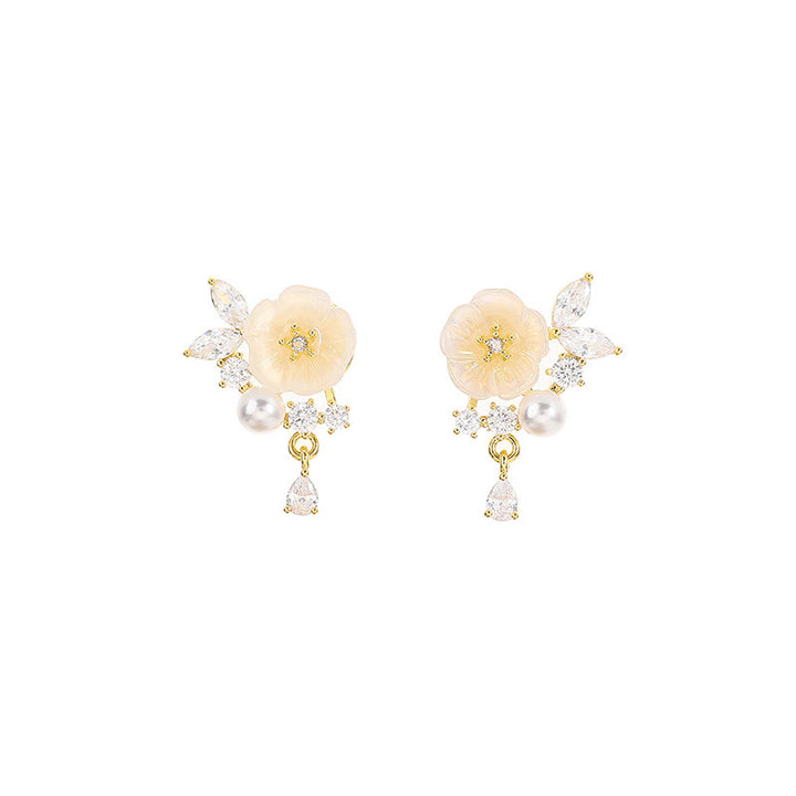 Buddha Stones White Rose Flower Zircon Copper Luck Clip-on Stud Earrings - image 5