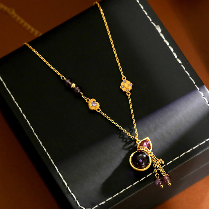 Buddha Stones Gourd Tassel Amethyst Copper Chain Meditation Necklace Pendant - Gourd(Pendant Size: About 3*1.4cm)  - image 1