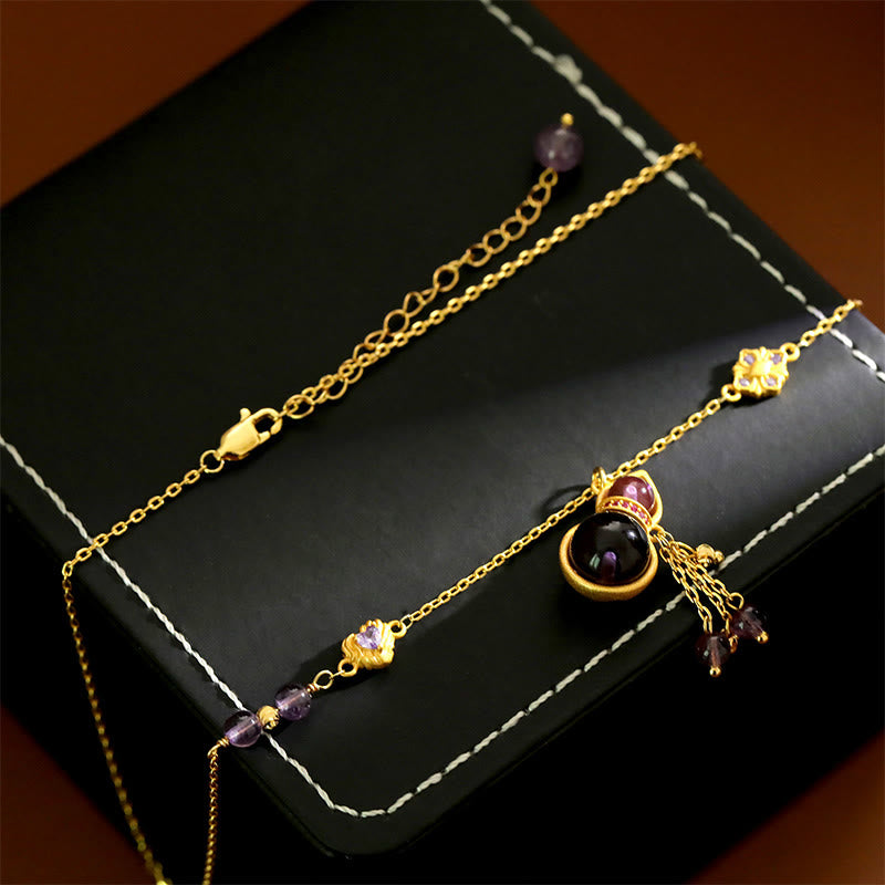 Buddha Stones Gourd Tassel Amethyst Copper Chain Meditation Necklace Pendant - image 4