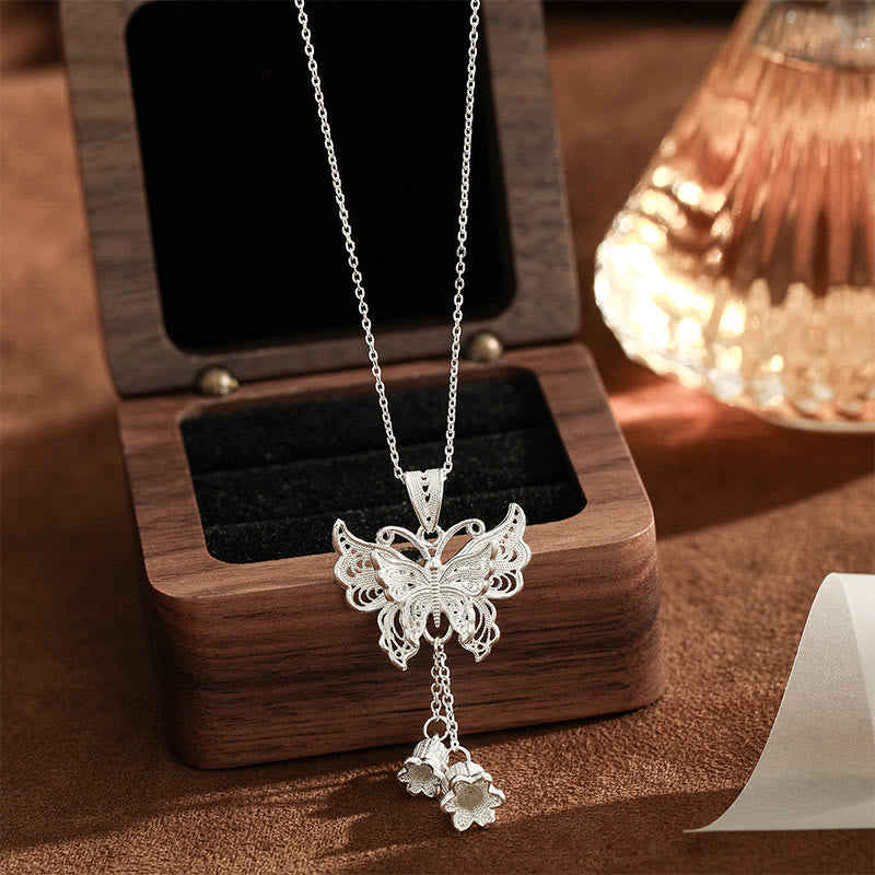Buddha Stones 999 Sterling Silver Butterfly Lily Of The Valley Freedom Necklace Pendant - image 1