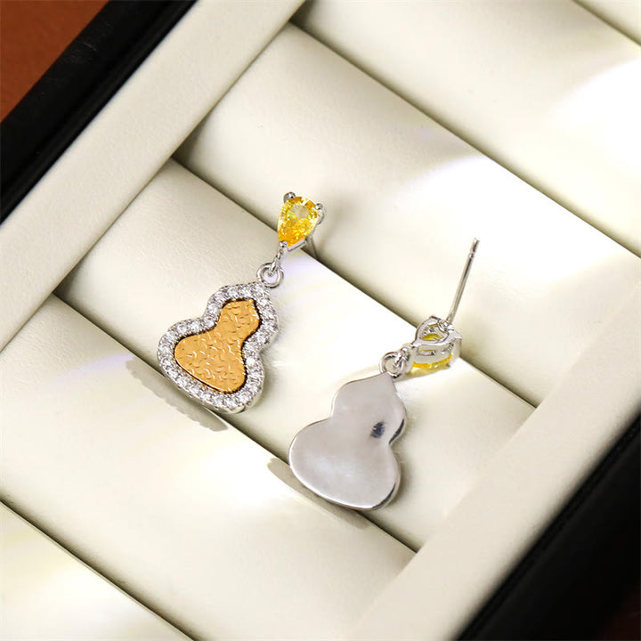 Buddha Stones Golden Gourd Zircon Copper Wealth Stud Earrings - image 3
