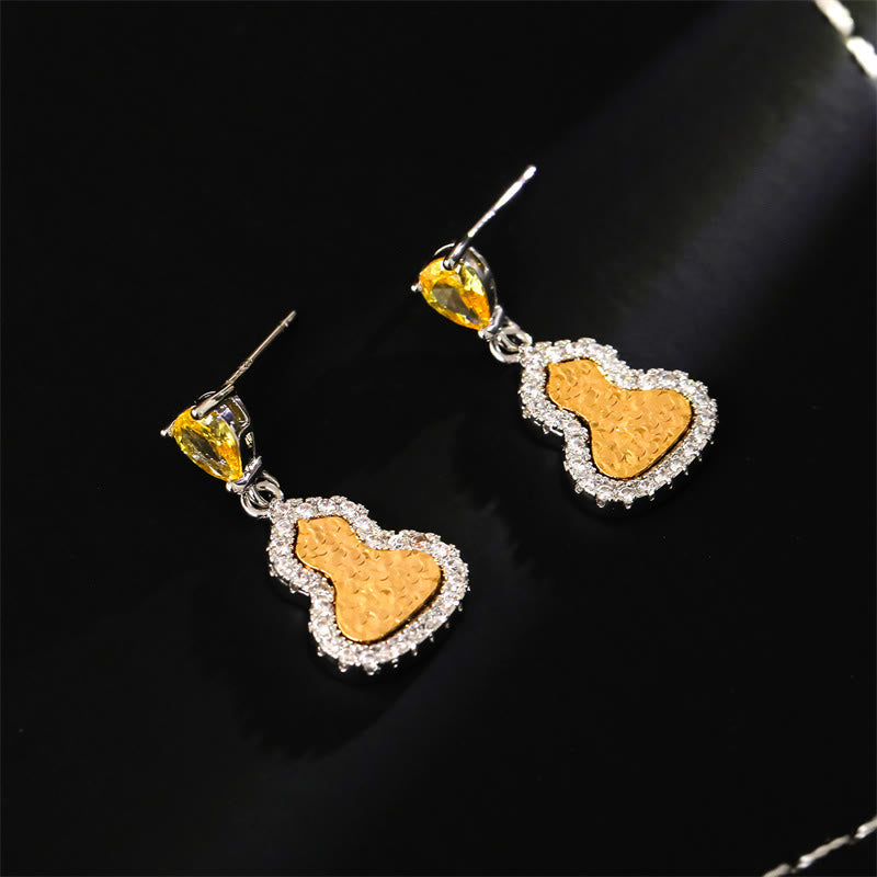 Buddha Stones Golden Gourd Zircon Copper Wealth Stud Earrings - image 1