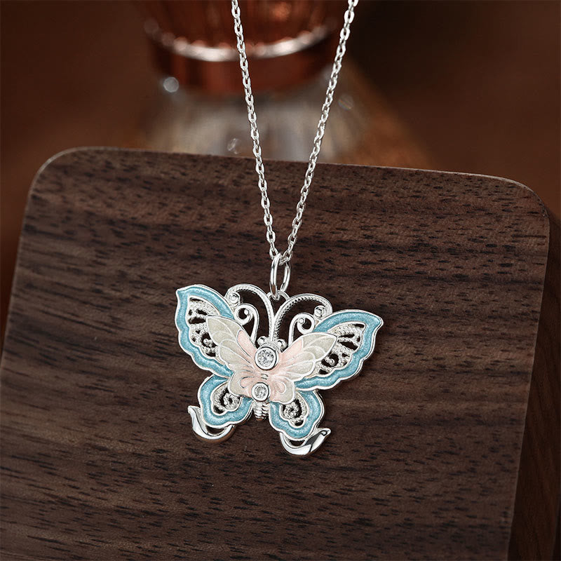 Buddha Stones 999 Sterling Silver Butterfly Blue Enamel Protection Necklace Pendant - image 2