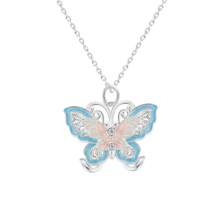 Buddha Stones 999 Sterling Silver Butterfly Blue Enamel Protection Necklace Pendant - image 8