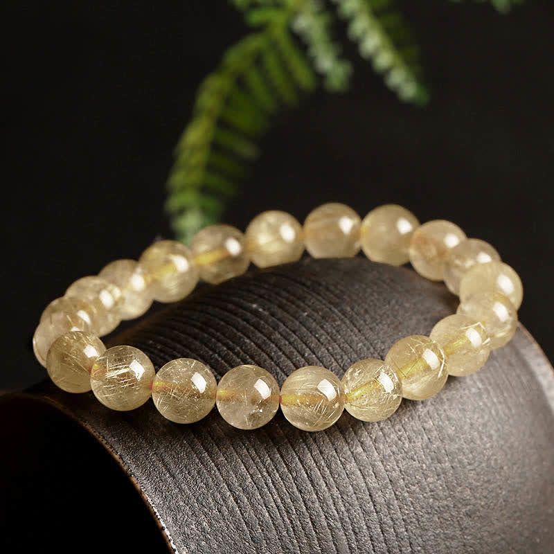 Buddha Stones Natural Rutilated Quartz Auspiciousness Protection Bracelet - Golden Rutilated Quartz(Wrist Circumference 14-16.5cm) - image 0
