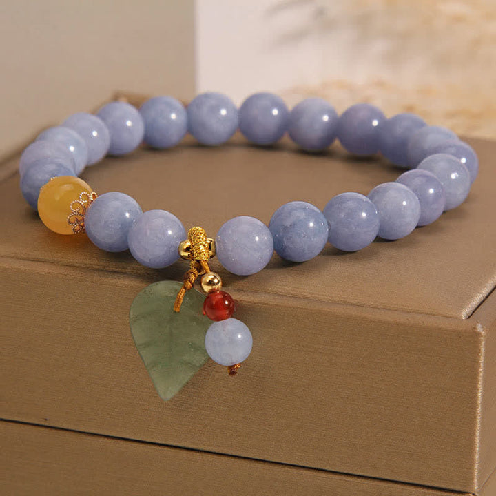 Buddha Stones Aquamarine Jade Leaf Healing Charm Bracelet - image 6