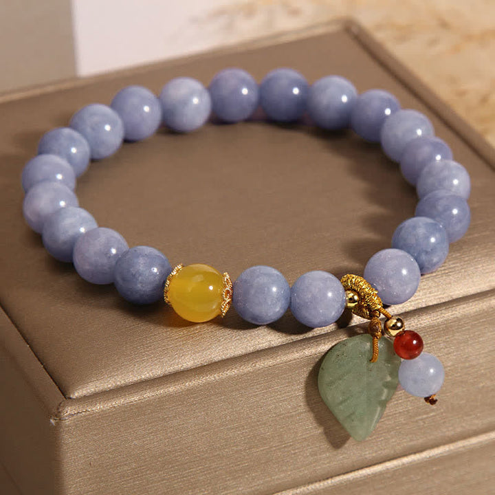 Buddha Stones Aquamarine Jade Leaf Healing Charm Bracelet - image 2