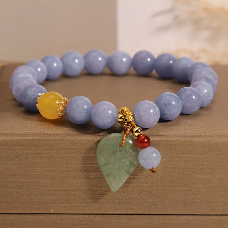 Buddha Stones Aquamarine Jade Leaf Healing Charm Bracelet - Aquamarine(Peace♥Serenity) - image 0