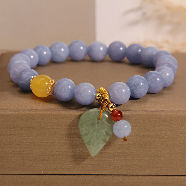 Buddha Stones Aquamarine Jade Leaf Healing Charm Bracelet - Aquamarine(Peace♥Serenity) - image 0