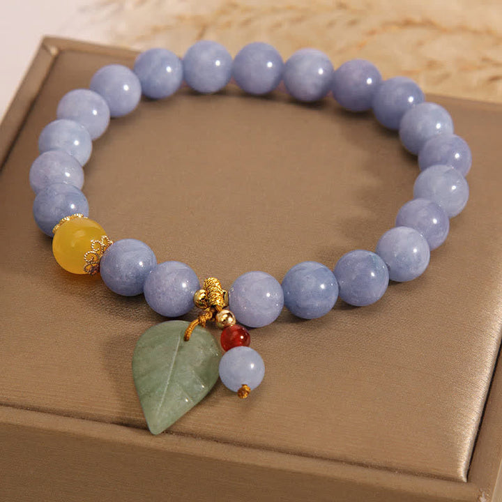 Buddha Stones Aquamarine Jade Leaf Healing Charm Bracelet - image 3