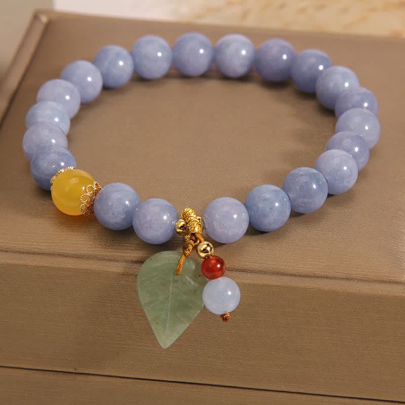 Buddha Stones Aquamarine Jade Leaf Healing Charm Bracelet - image 4