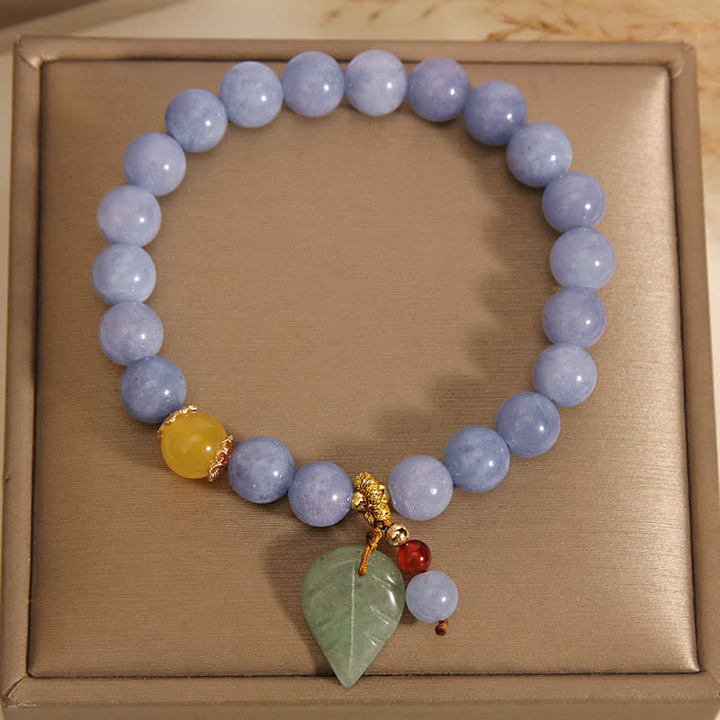 Buddha Stones Aquamarine Jade Leaf Healing Charm Bracelet - image 1