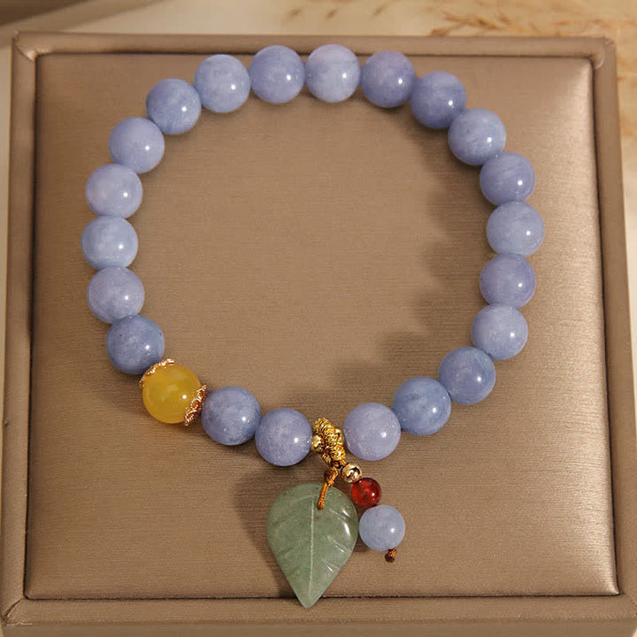 Buddha Stones Aquamarine Jade Leaf Healing Charm Bracelet - image 1
